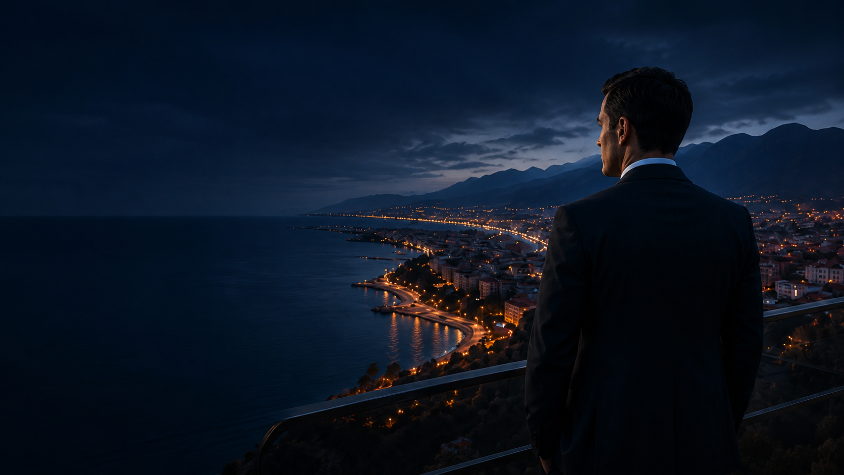 Security professional overlooking Antalya at night